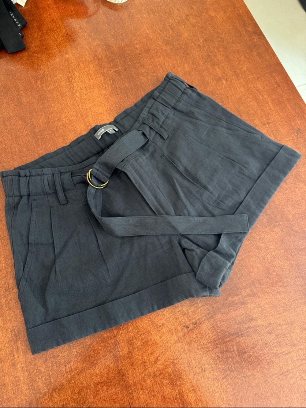 Vince Navy Blue Cotton Blend Belted Tailored Shorts